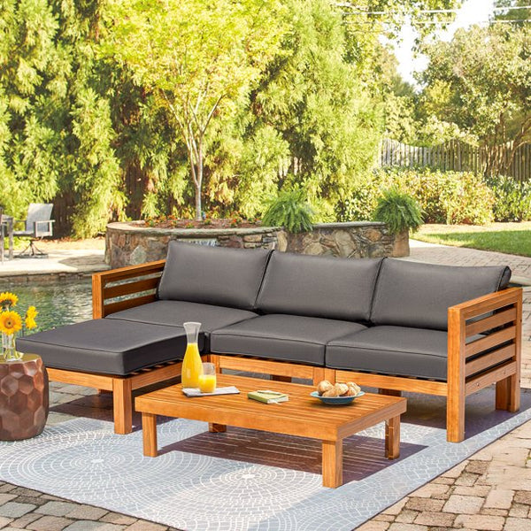 Mellcom 5 Piece Wood Patio Conversation Set with Coffee Table and Soft Cushions, Outdoor Sofa Set for Garden, Poolside and Backyard