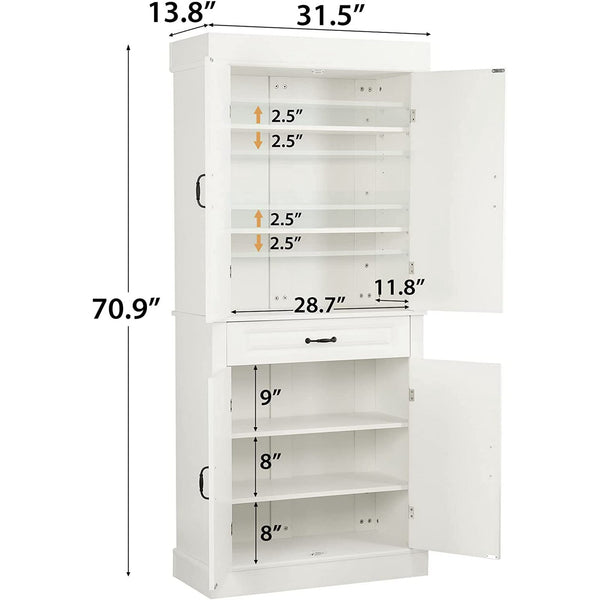 Yoleny 71'' Freestanding Kitchen Pantry Cabinet, Tall Storage Cabinet with Drawer and Adjustable Shelves, 2-Door Floor Cupboard for Kitchen Bathroom Study Hallway