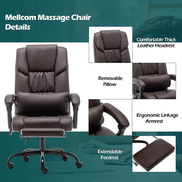 Yoleny Massage Office Chair, PU Leather High-Back Six-Position Vibrating Executive Office Chair with Retractable Footrest, with Movable Waist Backrest, Adjustable Chair Back Angle