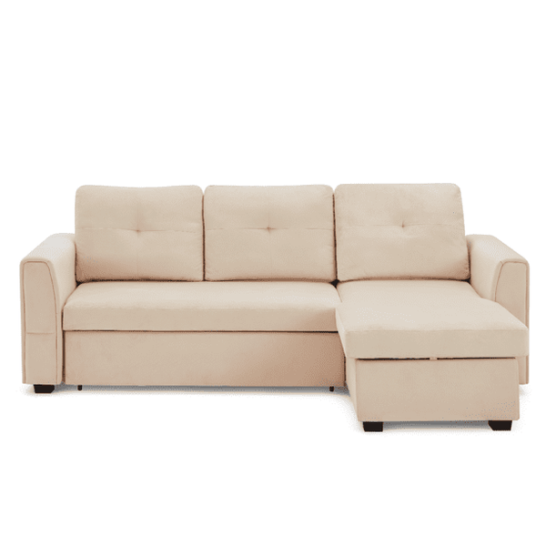 Mellcom Sectional Sleeper Sofa, Flannel L-Shaped Sofa Bed with Storage Ottoman, Beige
