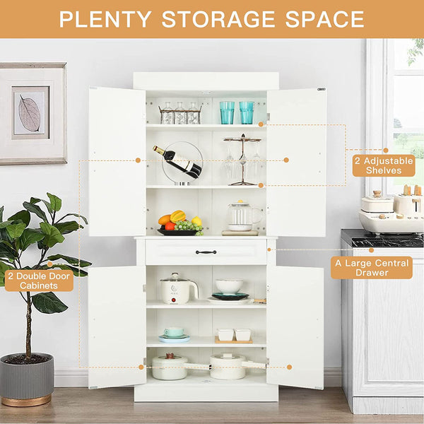Yoleny 71'' Freestanding Kitchen Pantry Cabinet, Tall Storage Cabinet with Drawer and Adjustable Shelves, 2-Door Floor Cupboard for Kitchen Bathroom Study Hallway