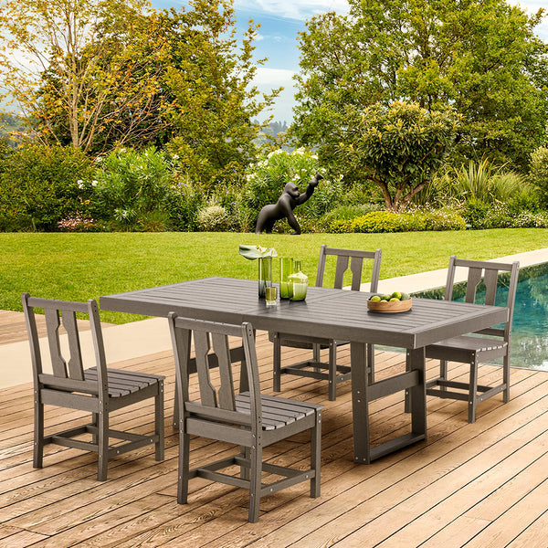 Yoleny 5 Piece Patio Dining Set, Patio Table with 4 Armless Chairs, Patio Furniture Sets Made of HDPE material and Metal Frame Reinforcement for Backyard, Porch, Lawn, Party, and Garden, Gray