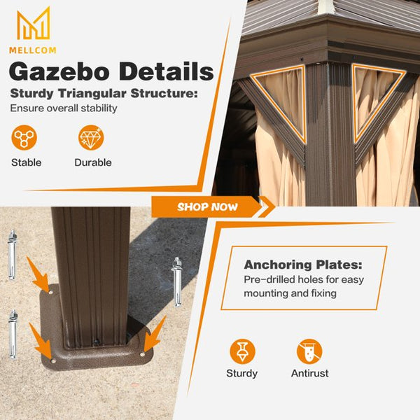 Hommow 14' X 20' Hardtop Gazebo Galvanized Steel Outdoor Canopy Aluminum Frame