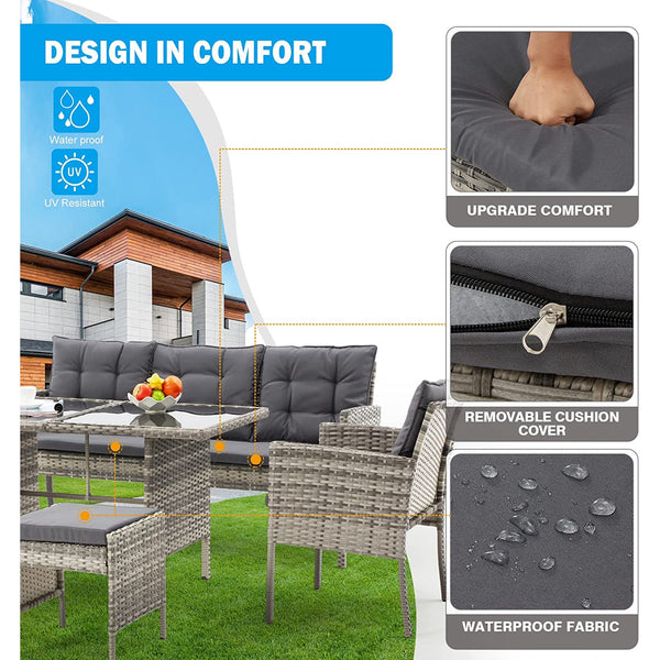 Erommy 7 Pieces Patio Dining Set Outdoor with Tempered Glass Table and 6 Foldable Chairs