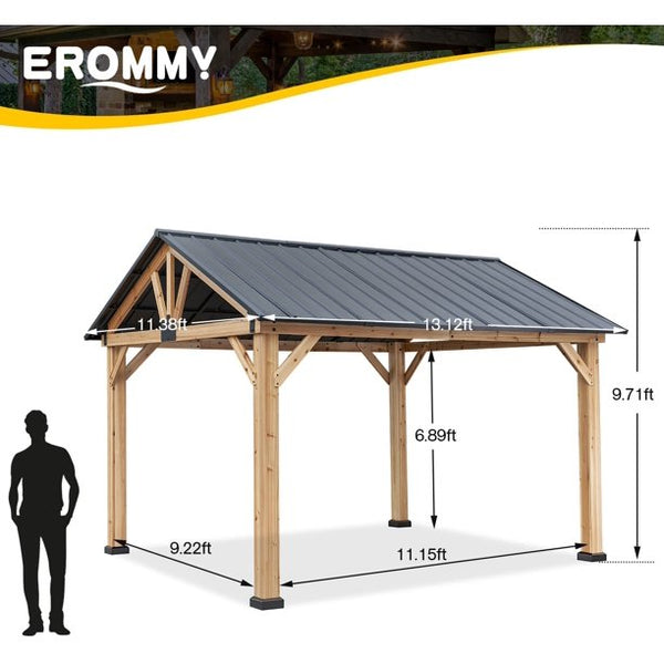 Erommy 11' x 13' Outdoor Carport, Outdoor Hardtop Gazebo with Black Steel Hardtop Roof for Garden, Patio