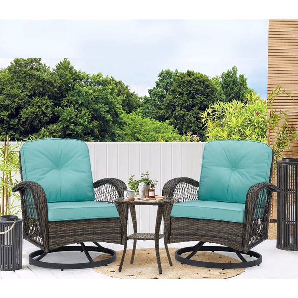Erommy Outdoor Rocker Patio Chairs 360 ° Swivel , 3 Pieces Patio Set with Cushions and Table, Blue