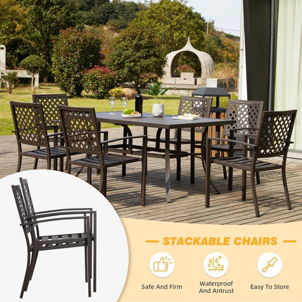 Erommy 7 Piece Outdoor Patio Dining Set, Dining Table with Umbrella Hole