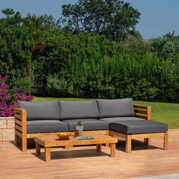 Mellcom 5 Piece Wood Patio Conversation Set with Coffee Table and Soft Cushions, Outdoor Sofa Set for Garden, Poolside and Backyard
