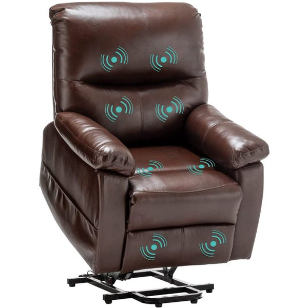 Mellcom Faux Leather Massage Lift Chair for Elderly,Electric Power Massage Lounge Sofa w/ Remote Control,Brown