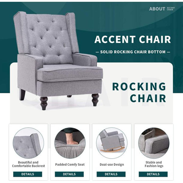 Yoleny Rocking Chair with Two Sets of Legs,Linen Fabric Glider Rocker Chair with Padded Seat,Upholstered Single Sofa, Gray