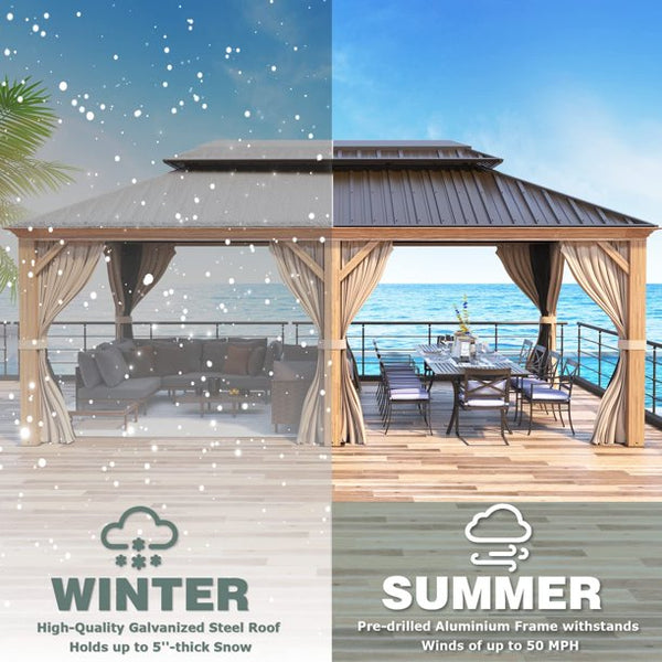 Mellcom 12' X 20' Hardtop Gazebo Aluminum Frame Gazebo with Galvanized Steel Double Roof