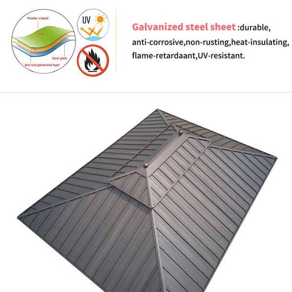 EROMMY 10' X 13' Hardtop Gazebo Galvanized Steel Outdoor Gazebo Canopy Double Vented Roof Pergolas Aluminum Frame with Netting and Curtains for Garden,Patio,Lawns,Parties