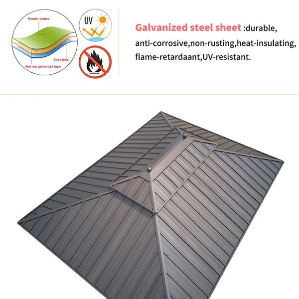 Erommy 10' X 13' Hardtop Gazebo Galvanized Steel Outdoor Gazebo Canopy Double Vented Roof Pergolas Aluminum Frame with Netting and Curtains for Garden,Patio,Lawns,Parties