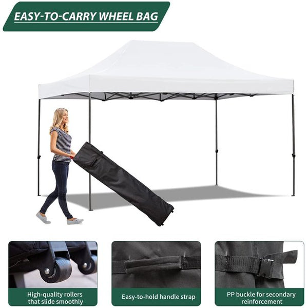 Erommy 10' x 15' Pop Up Canopy Tent, Commercial Instant Canopy with Roller Bag, Bonus, 4 Sand Bags, Outdoor Canopies for Festival, Event