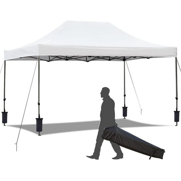 Erommy 10' x 15' Heavy Duty Outdoor Canopy, Easy up Canopy Tent for Parties with Roller Bag, 4 Sand Bags,White