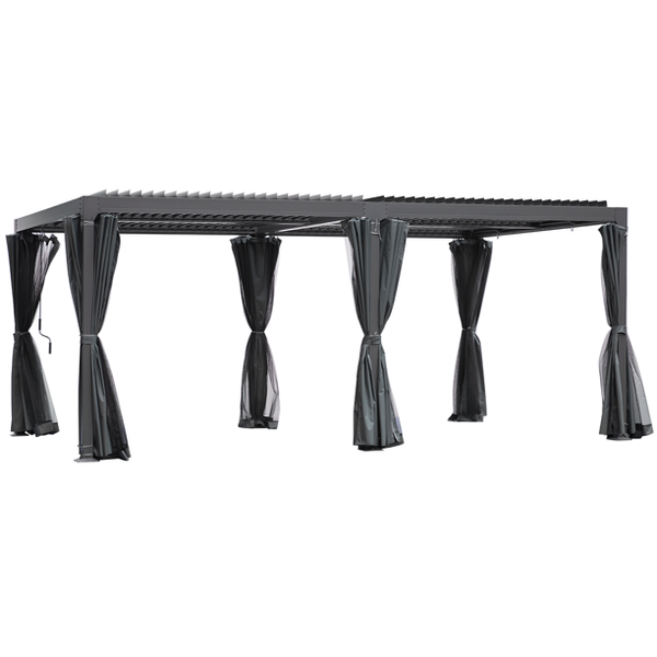 Hommow 12'×20' Outdoor Louvered Pergola with Adjustable Aluminum Rainproof Roof,Black