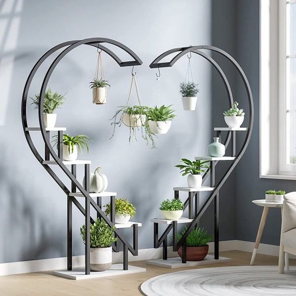 Yoleny 5 Tier Plant Stand Indoor, Heart-Shape Plant Shelf with Hanging Hook, Multiple Planter Display for Home Decor, Living Room, Balcony, and Bedroom (2 Packs)
