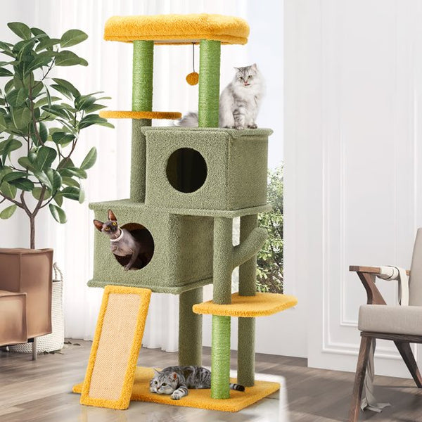 MELLCOM 51'' Cat Tree, Multi-Level Cat Tower with Scratching Post & Cat Condo, Green