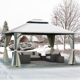 Yoleny 12' x 14' Hardtop Gazebo with Curtains and Netting - Metal Gazebo Aluminum Composite Double Roof for Patio, Backyard, and Lawn