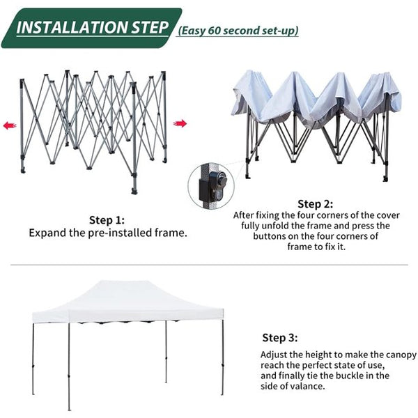 Erommy 10' x 15' Pop Up Canopy Tent, Commercial Instant Canopy with Roller Bag, Bonus, 4 Sand Bags, Outdoor Canopies for Festival, Event