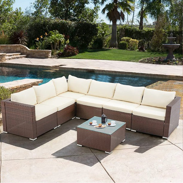 Yoleny 7 Pieces Patio Furniture Sets, Outdoor All Weather Wicker Sectional Conversation Set with Coffee Table