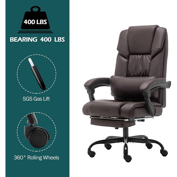 Yoleny Massage Office Chair, PU Leather High-Back Six-Position Vibrating Executive Office Chair with Retractable Footrest, with Movable Waist Backrest, Adjustable Chair Back Angle