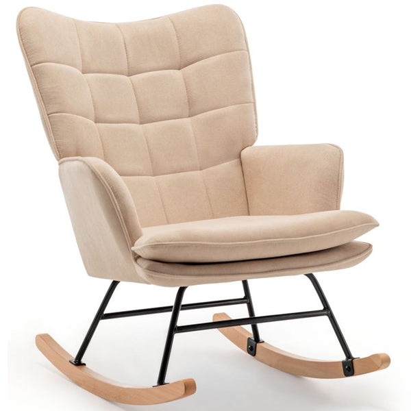 Mellcom Rocking Chair with Ottoman, High Back Nursery Glider Rocker, Modern Upholstered Accent Chair, Armchair for Living Room, Bedroom, Beige