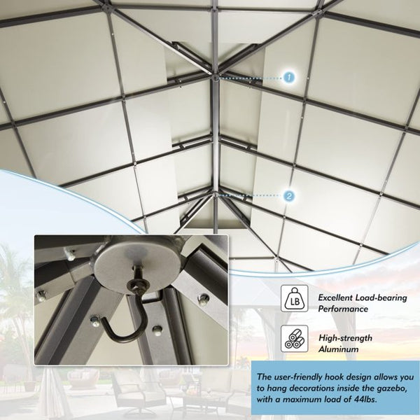 Erommy 12'x16Ft Hardtop Gazebo, Permanent Outdoor Aluminum Patio Gazebo with Aluminum Composite Double Roof for Patio Lawn and Garden