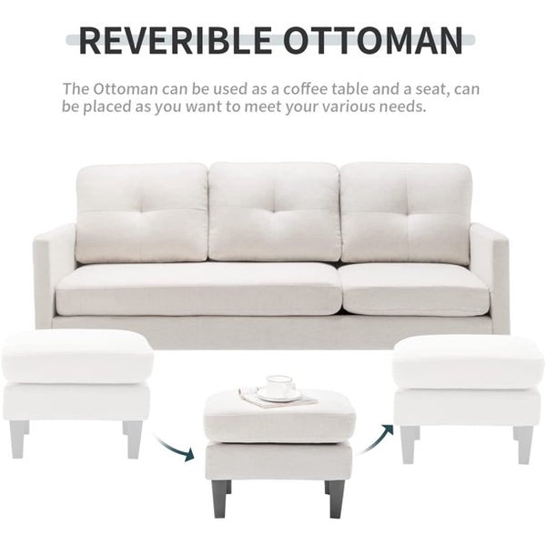 Mellcom Reversible Sectional Sofa, L-Shaped Chaise Longue with Movable Modular Ottoman, for Apartments Small Spaces, Beige