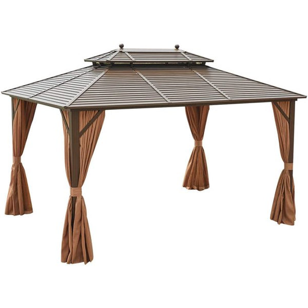 Erommy10' x 13' Hardtop Gazebo Galvanized Steel Outdoor Gazebo Canopy Double Vented Roof Pergolas Aluminum Frame with Netting and Curtains for Garden,Patio,Lawns,Parties