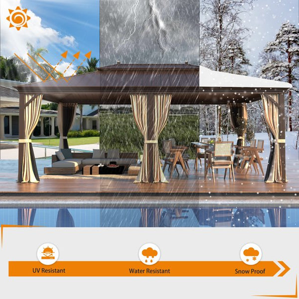 Hommow 14' X 20' Hardtop Gazebo Galvanized Steel Outdoor Canopy Aluminum Frame