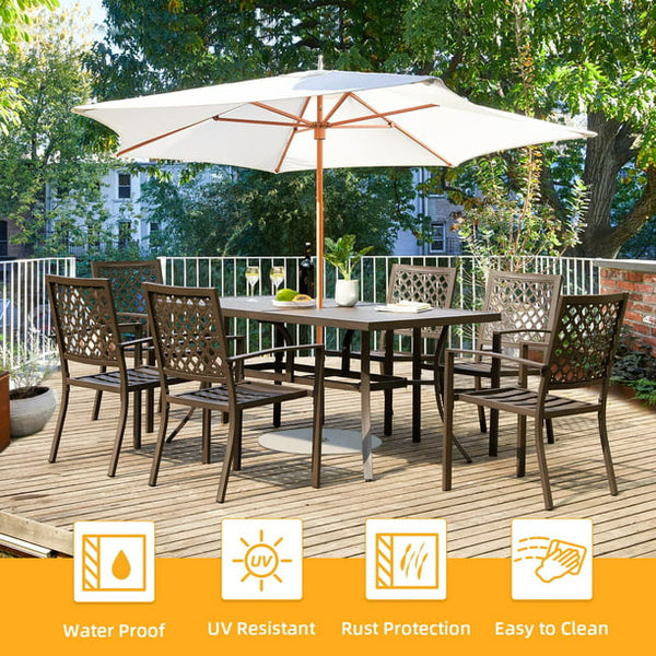 Erommy 7 Piece Outdoor Patio Dining Set, Dining Table with Umbrella Hole